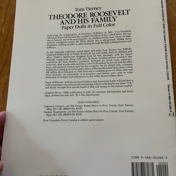 New Tom Tierney’s 1990 Theodore Roosevelt and Family paper dolls book. Beautiful - Picture 2 of 10